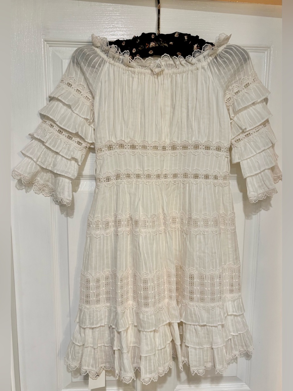 Zimmermann Cream Ruffled Lace Mini Dress